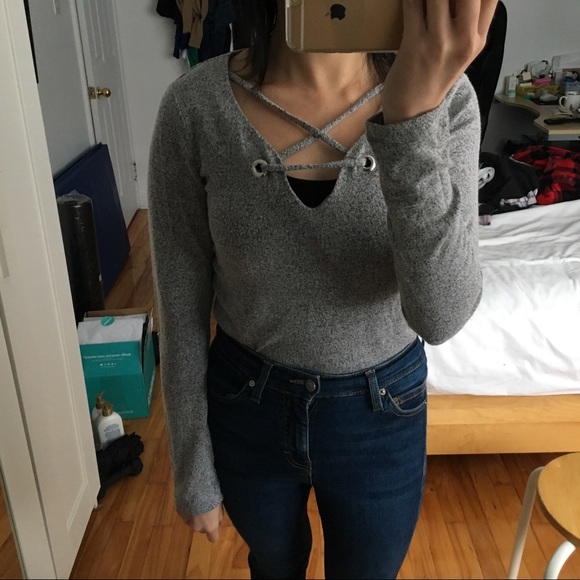 Dynamite laced up grey sweater - Picture 4 of 4